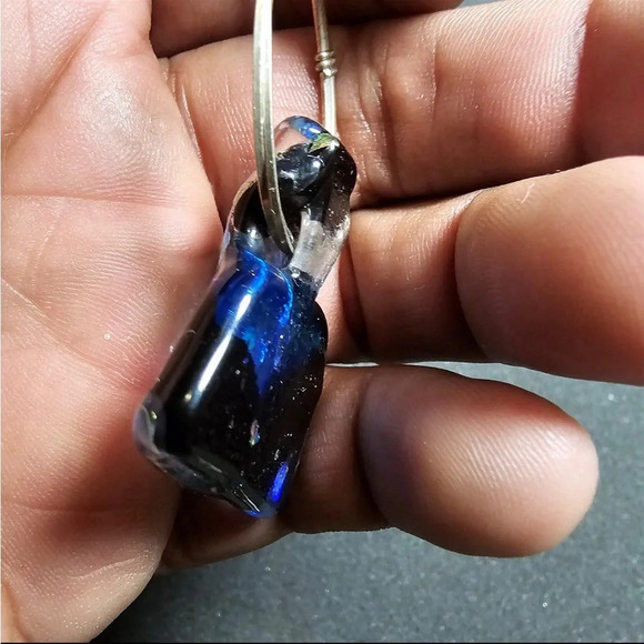 Sterling Silver Wire Wrapped Dichroic Glass Rainbow Green Blue Pendant - Picture 4 of 10